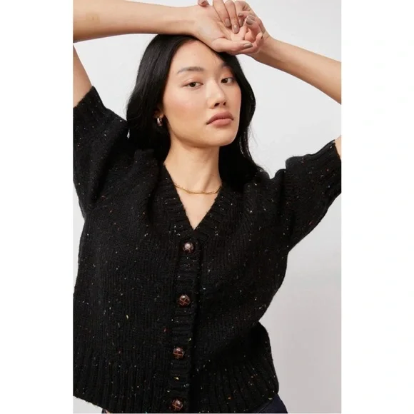 Rails Isla Black confetti Speckled wool blend Cardigan sweater - Picture 1 of 9